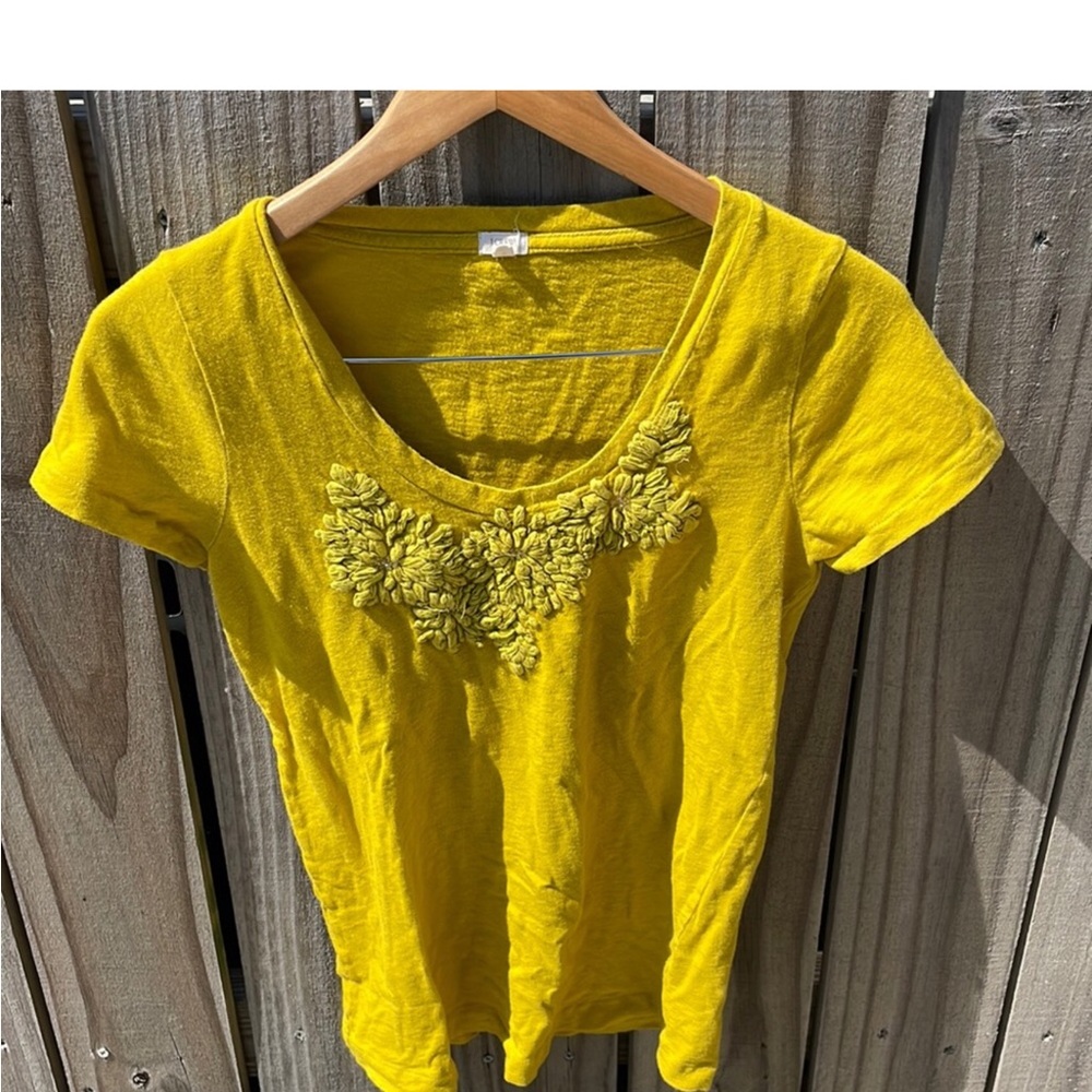 Jcrew New Yellow Embroidered Scoop Neck Top tee